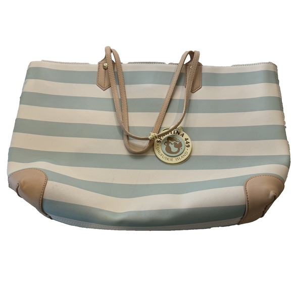Spartina 449 Tote Bag‎ Womens Large Sea Foam Stripe Canvas Beach Purse New Tag - Picture 1 of 11